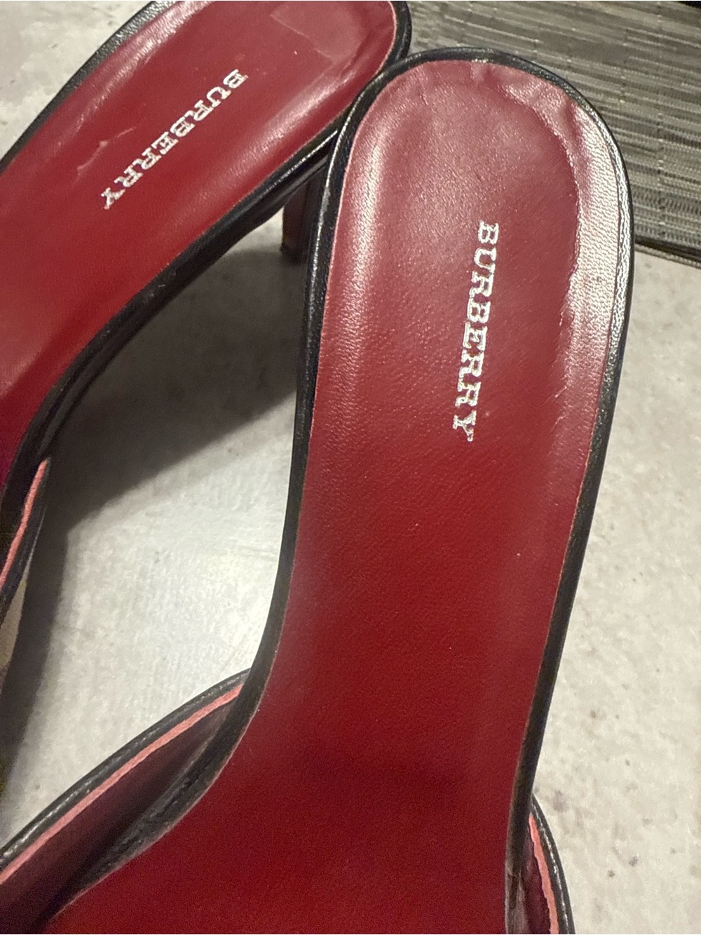 Burberry Red Leather Slide Mules with Black Trim